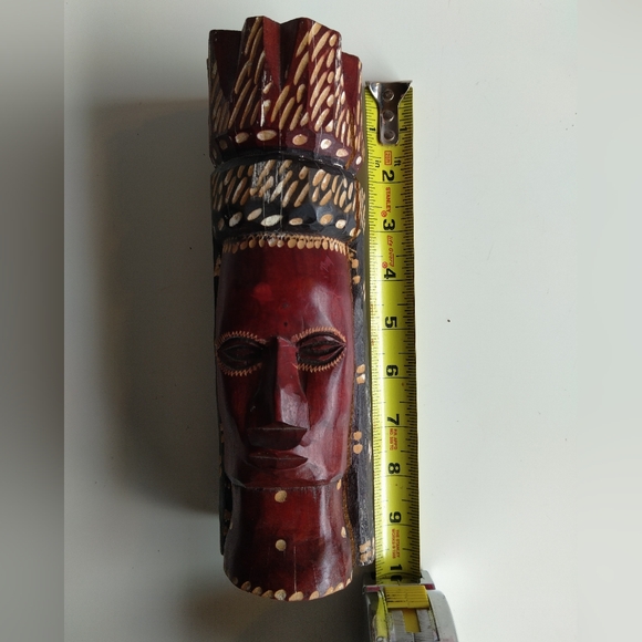 Handcrafted Wooden Tribal Mask 9x3" - Picture 4 of 8